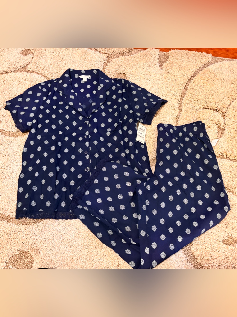 Charter Club Navy Blue Printed Pajama Set